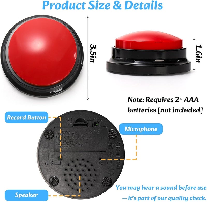 Youeon 6 Pack Voice Recording Button, 6 Colors Dog Buttons for Communication Pet Training Buzzer, 30 Seconds Record & Playback, Funny Record Buttons for Pet, Classroom, Office, Home - Image 2
